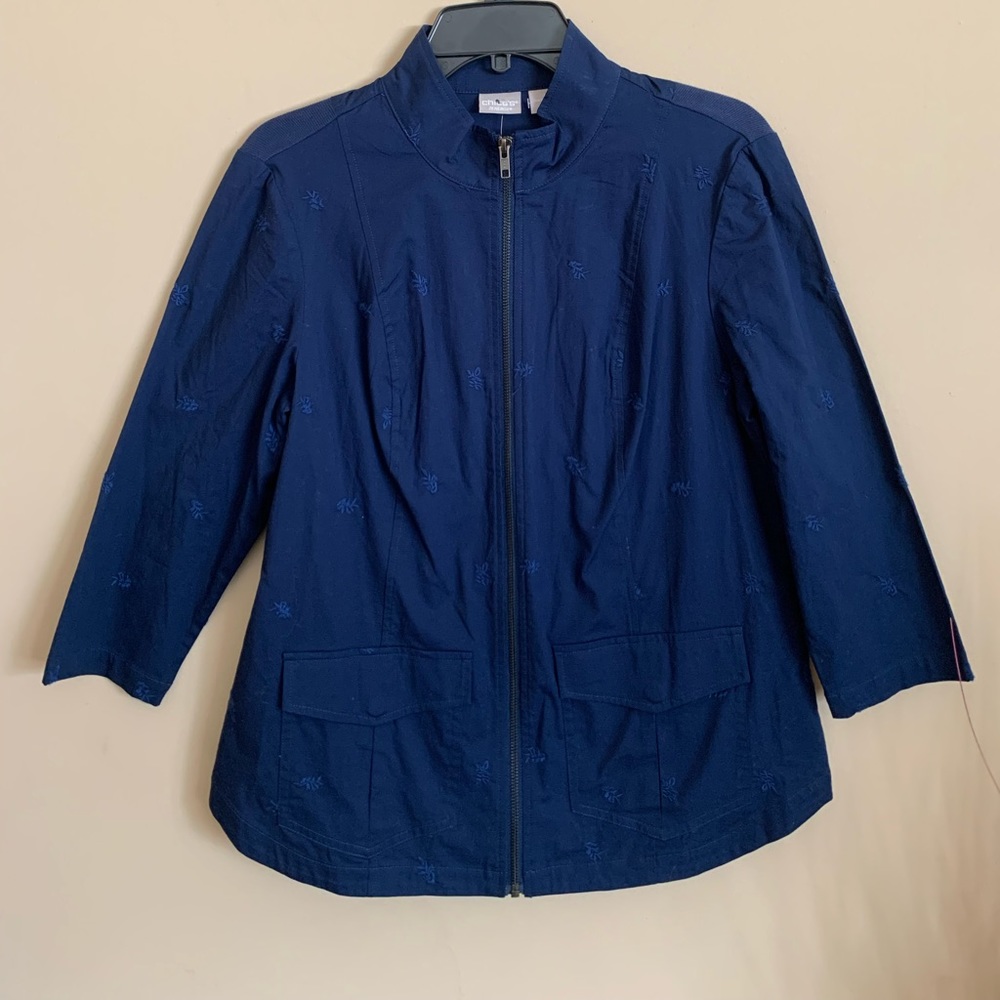 NWT CHICOS ZENERGY Thin jacket, navy blue, cute, casual, Size 8/10 has pockets